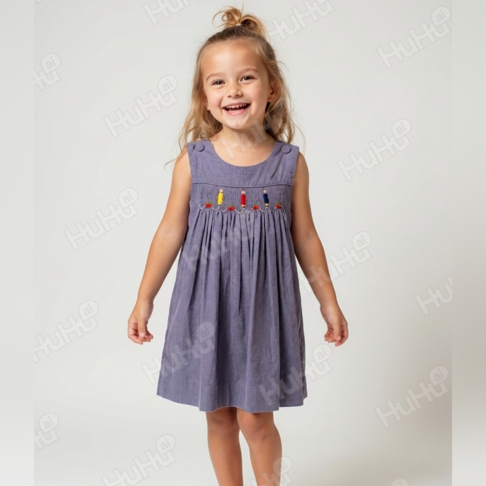 Amanda Remembered Micro Check Smocked With Pencils & Apples Sz 6X
